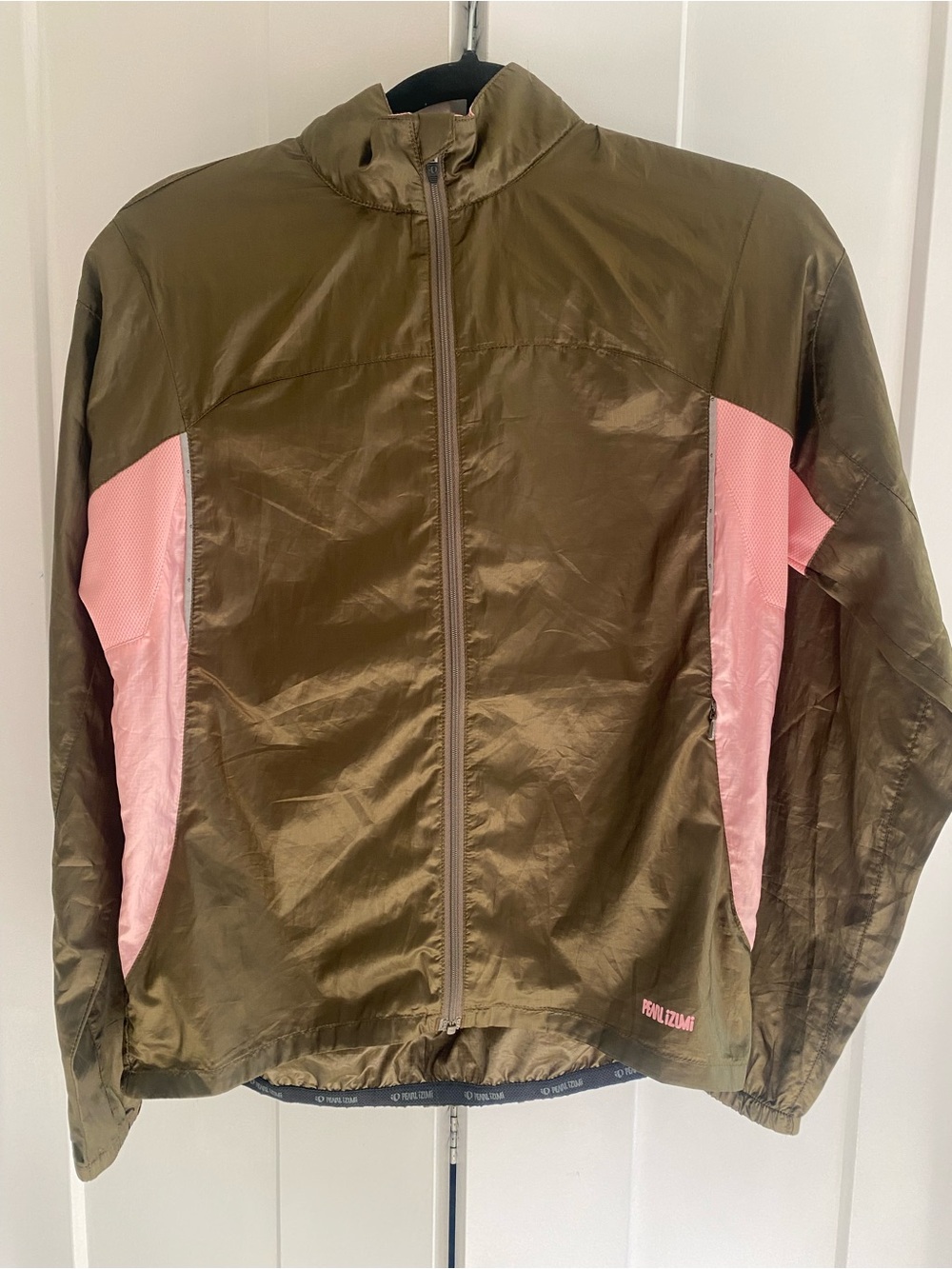 Olive Gold Windbreaker Jacket with Pink Panels